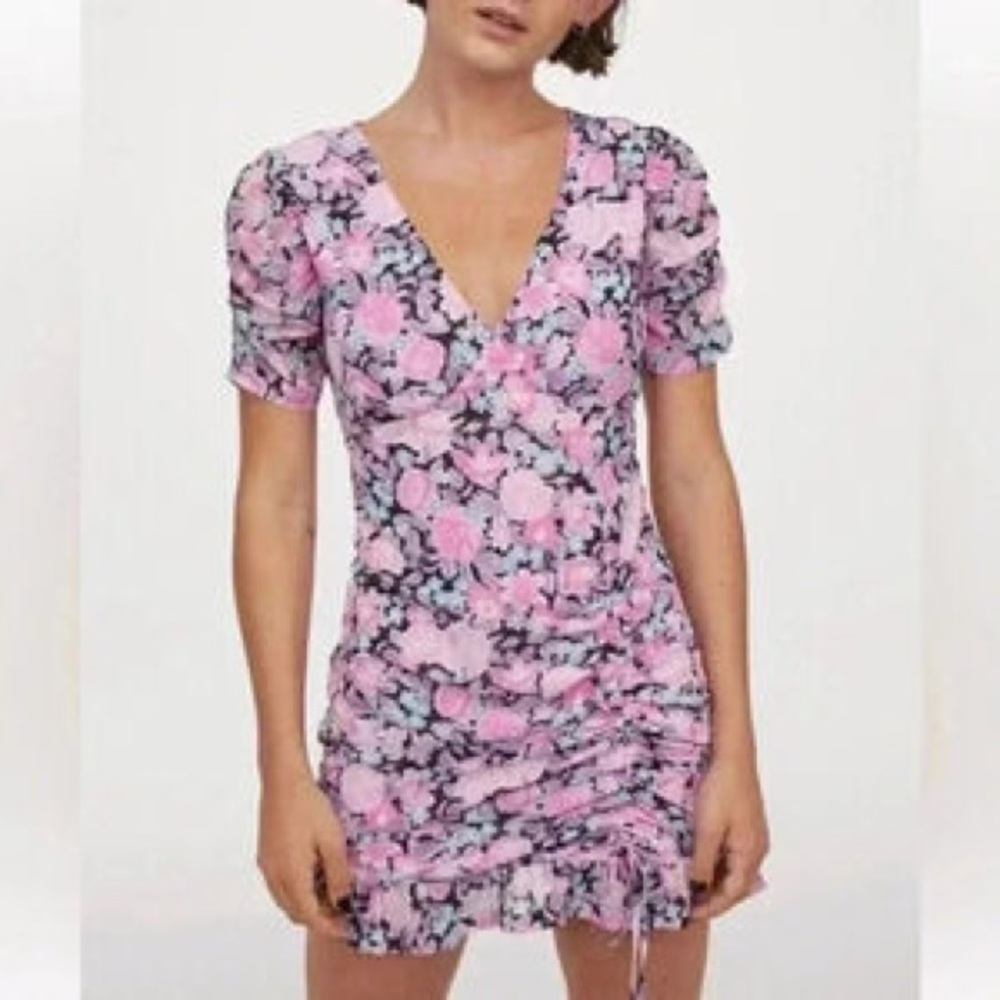 Floral Pink V-Neck Dress